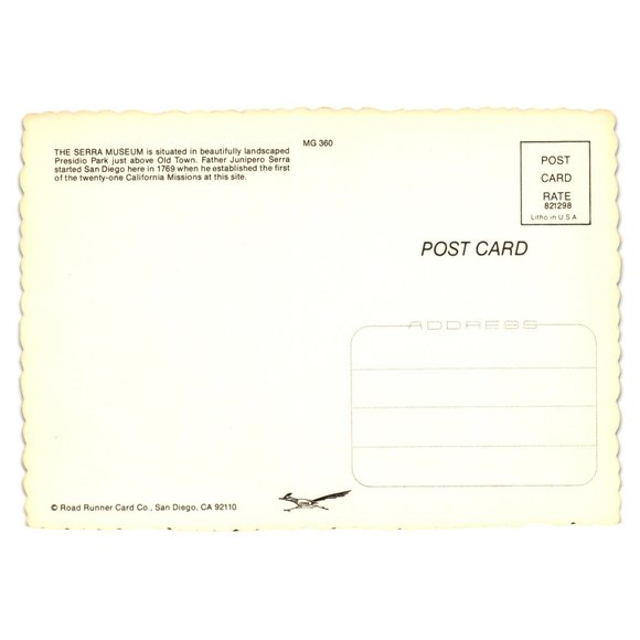 Vintage Postcard Serra Museum San Diego California Presidio Park Mission Town - Picture 2 of 2